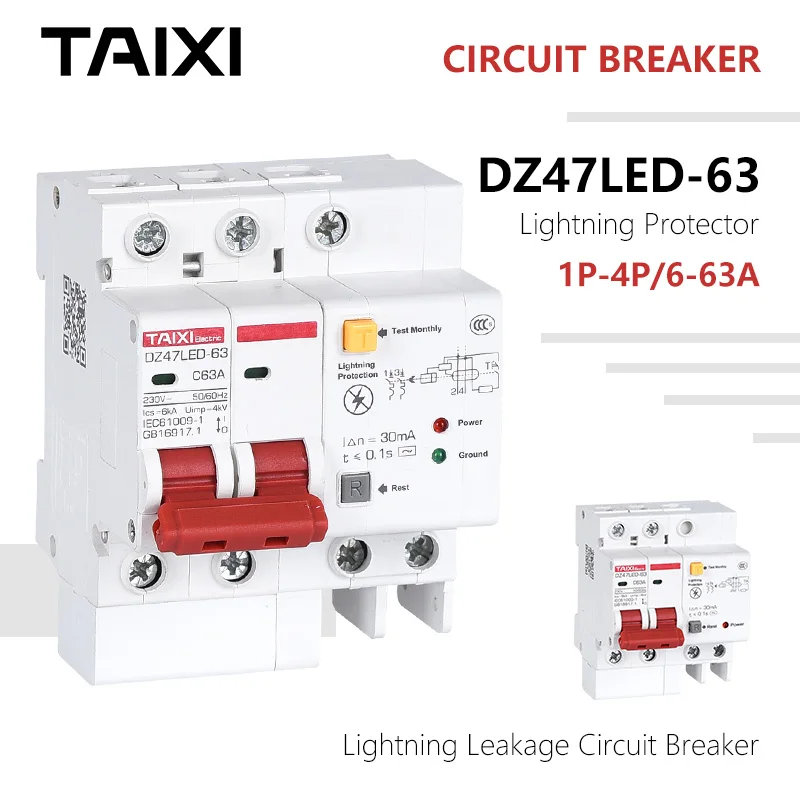 

DZ47LED-63 Household Lightning Protector 2 Pole Leakage Circuit breakers 16A 20A 25A 32A 40A 50A 63A Modularized Installation