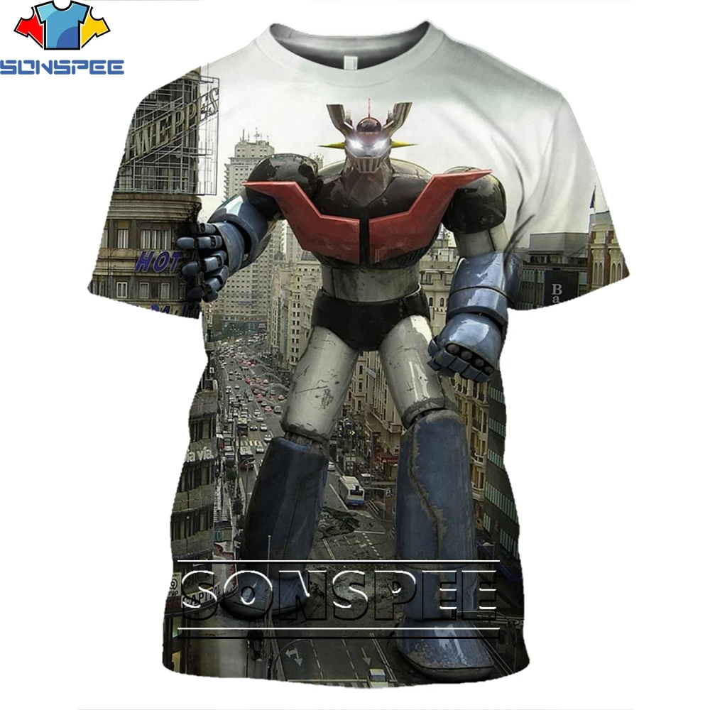 SONSPEE 3D Print Men Women Goldorak T-shirts Casual Streetwear Harajuku Hip Hop Short Sleeve Vintage Anime Tees Tops Shirt