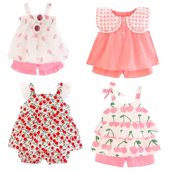 

Summer Fashion printing Newborn Baby Girl Clothes set Short sleeve Top+pant 2PCS Outfits kids Set