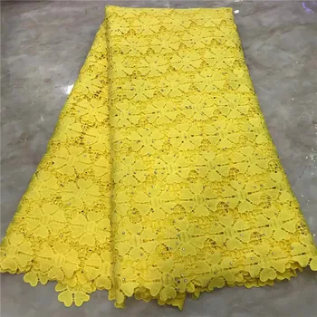 

2019 Latest African Lace Fabric Yellow French Cord Lace Fabric Embroidered Nigerian Tulle Lace Fabric With Stones For wedding