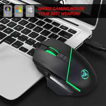 

HXSJ A876 Wired Game Mouse RGB Breathing Backlight Optical Gaming 6400DPI Adjustable DPI Mice For PC Laptop Computer