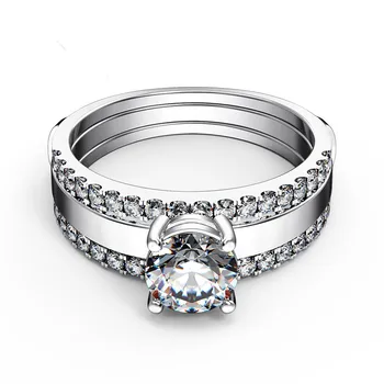 

Two Rings Set 1Ct D-E Moissanite Diamond Set Rings Test Positive as Real Diamond noble 925 Sterling Silver Rings