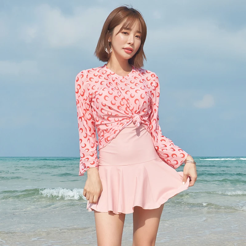 

The small bosom steel supports gathers the sexy swimsuit skirt type long-sleeved slim body two-piece smock swimwear female bath