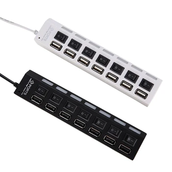 

HUB USB Hub 7 Port USB 2.0 Switch Indicator High Speed Ultra Slim Splitter Hub with USB Cable for Mouse Scanner U Disk Keyboard