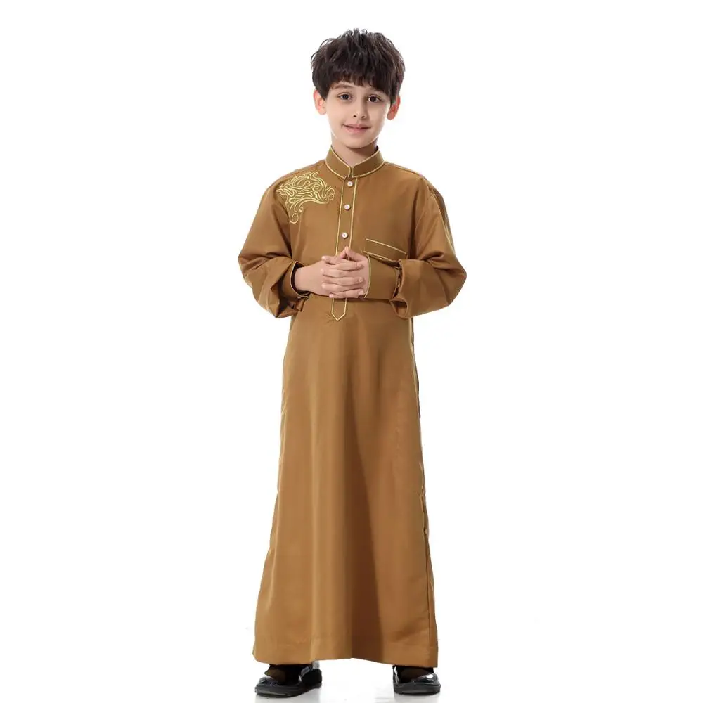 Teenager Boy Arabic Robe Baby Long Sleeve Emboridery Saudi Arabia Muslim Islamic Clothing Men Thobe Ramadan Costumes Kaftan