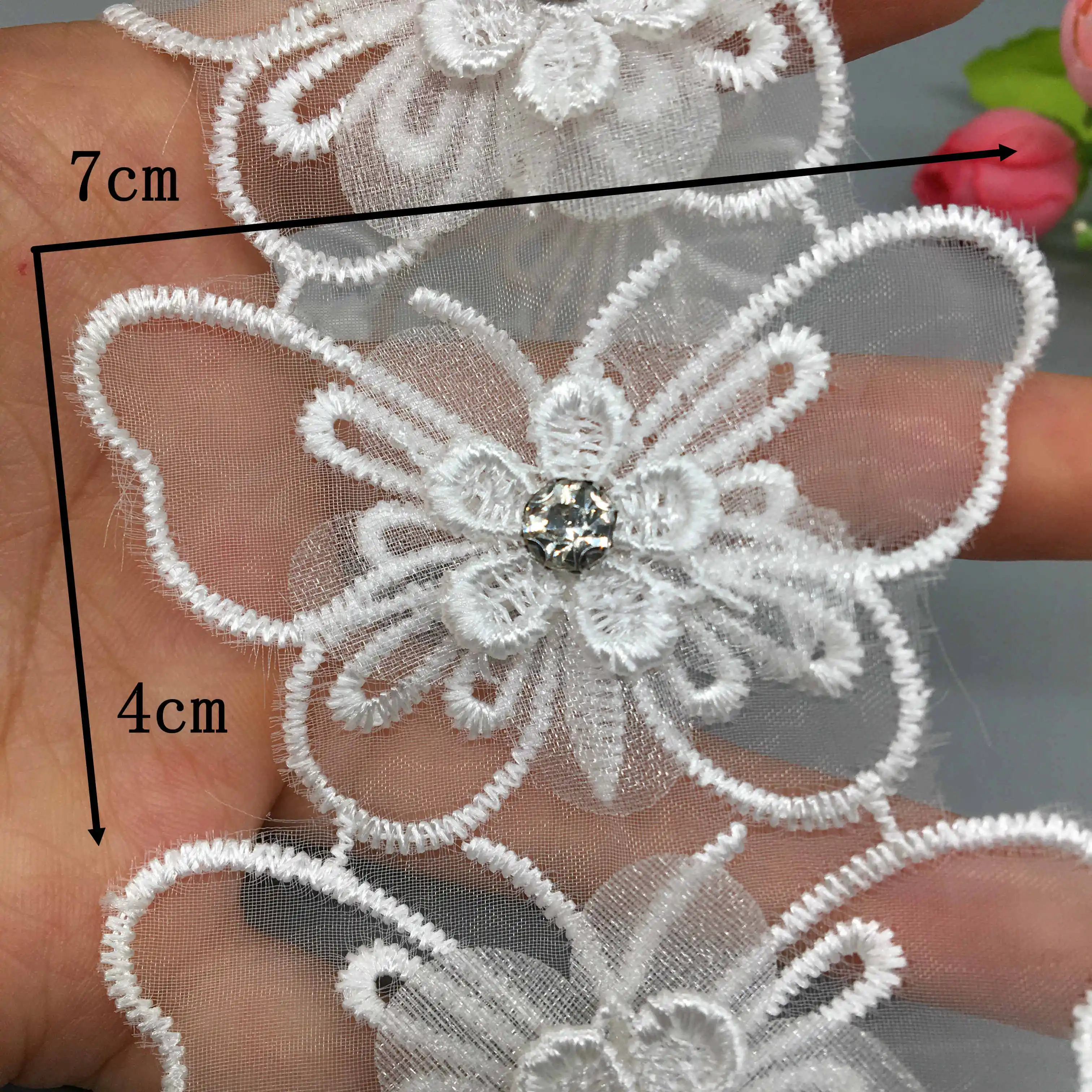 2 ярда Алмазная 3D бабочка цветок кружевная отделка вышитая кружевная Лента ткань швейное ремесло для костюмированной одежды Украшение 7x4 см