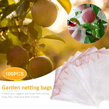 

100pcs Garden Fruit Vegetable Grapes Protection Bags 90 Mesh Netting Bags Agricultural Pest Control Anti-bird Grow Bags