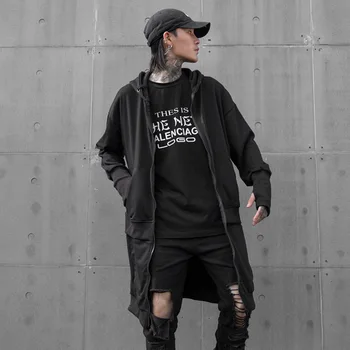 

Male Streetwear Hip Hop Punk Hoodie Jacket Outerwear Men Autumn New Long Style Zipper Hooded Sweatshirt Coat