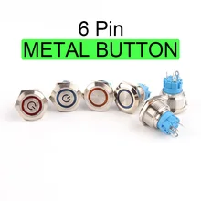 

22mm 6 Pin LED Light Momentary Latching Car Engine Power Ring Lamp Waterproof Metal Push Button Switch 1NO 1NC 6V 12V 220V