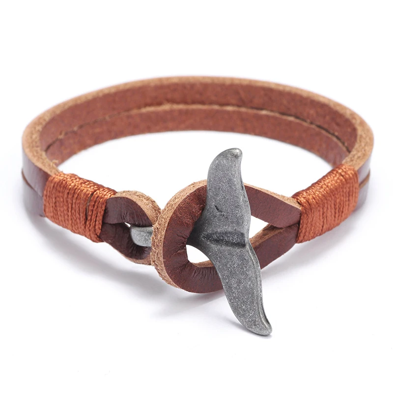 

Minimalist Punk Leather Bracelet For Hombre Antique Tail Charm Braslet Handmade Casual Jewelry Accessories Armband Heren Pulsera