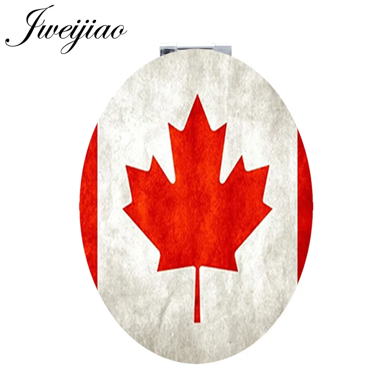 

JWEIJIAO Maple leaf plant Folding Oval PU Portable leather mirror Canada flag Design Decoration Mini Hand Mirror for girls QF397