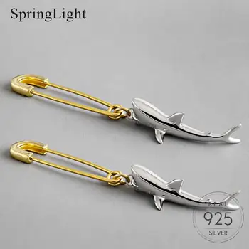 

Springlight Unique Shark Pin Personality Drop Earrings Real 925 Sterling Silver Handmade Fine Jewelry Earrings For Women