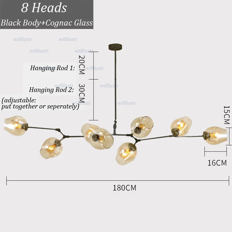 8 Heads Black-Cognac Творческий Стекло подвесной светильник утюг с регулируемой Форма отель Холл кафе Mall Lounge Обеденная Спальня Nordic Висячие Подвеска Свет - Цвет корпуса: 8 Heads Black-Cognac