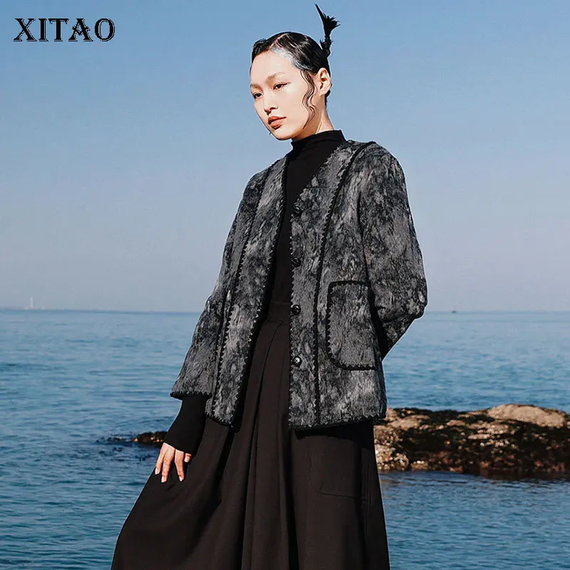 XITAO Vintage Tie Dye Jackets Fashion New Hong Kong V neck Single