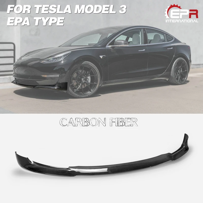 

Car-styling For Tesla Model 3 EPA Type Carbon Fiber Front Lip Glossy Finish Bumper Splitter Fibre Drift Racing Under Spoiler Kit