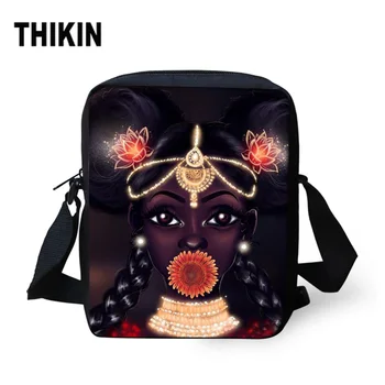 

THIKIN Cartoon African Tribal Princess Messenger Bag for Kid Light School Book Bag Ladies Shoulder Bags Fashion Cross Body Bags