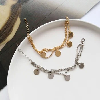 

HUANZHI 2020 New Trendy Hip Hop Punk Multi-layer Geometric Round Pendant Metal Bracelet For Women And Man Party Jewelry Gifts