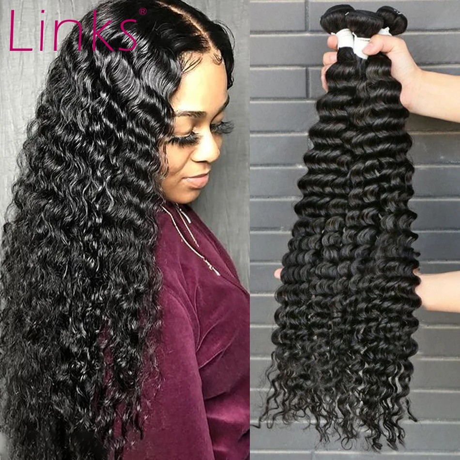 Links cabelo brasileiro tecer pacotes 1/3/4 pacotes de onda profunda cor natural 28 30 32 34 40 Polegada pacotes remy extensões do cabelo encaracolado