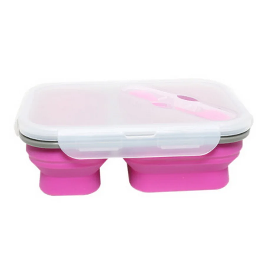 

DHL 50pcs 2 Cells Silicone Collapsible Portable Lunch Box 900ml Microwave Oven Folding Food Storage Lunch Container Lunchbox