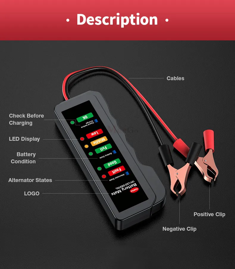 12V Battery Alternator Tester Digital Alternator Tester 6 LED Lights Display For Autor Car Diagnostic Tool Auto Battery Tester (11)