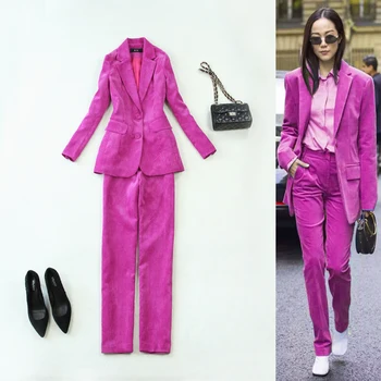 

Large size women's suit jacket female autumn and winter new long section suit straight pants two sets of temperament was thin