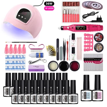 

10/20 Pc Nail Gel Polish Kit Nail Art Tool Set Soak Off Tools With UV LED Curing Lamp Electric Nail Drill All for