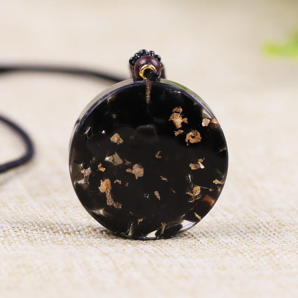 Natural Obsidian Orgonite Pendant Sri Yantra Necklace Sacred Geometry Chakra Energy Necklace Meditation Jewelry - Image 4