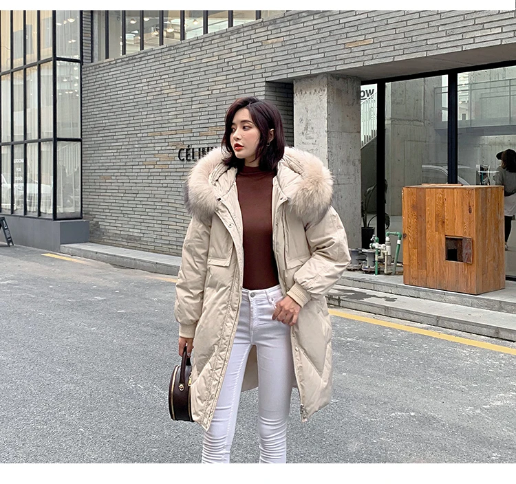 Tcyeek Natural Racoon Fur Duck Down Jacket Women Winter Long Coats Plus Size Women's Park Abrigos Mujer Outwear B19R02099