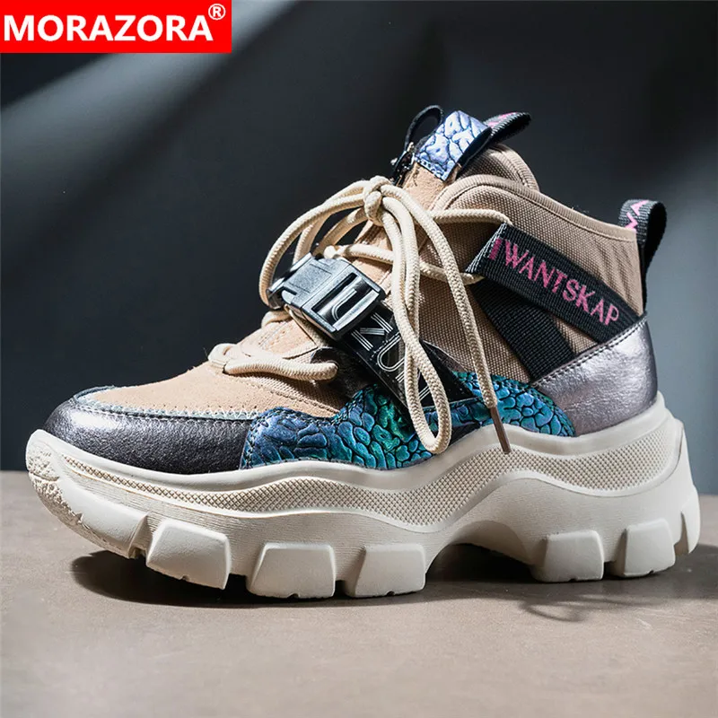 Женские кроссовки на платформе MORAZORA черные из натуральной кожи повседневные