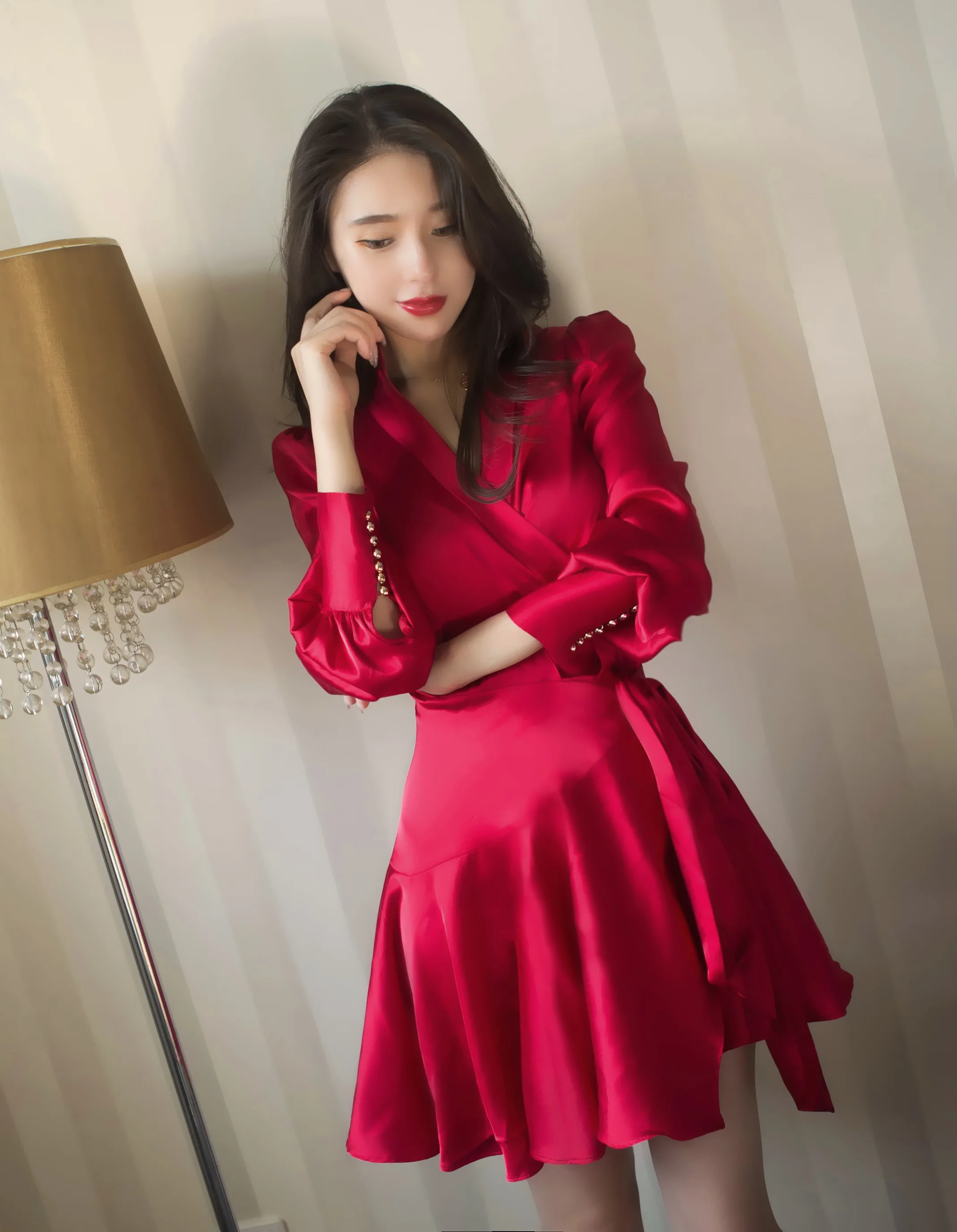 Dresses Brand Fashion Women High-end Spring Autumn New Slim Elegant Silk Tie Long Sleeve Dress