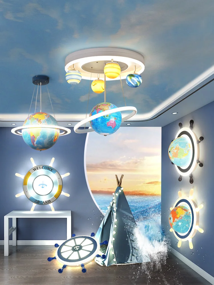 

TT Children's Room Lamp Boy Creative Bedroom Light Earth Instrument Ceiling Lamp Chandelier Main Lamp