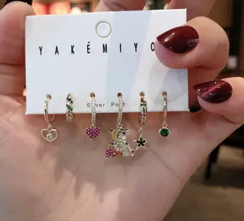

ins girl color rhinestone bear baby love star earrings sweet series 6-piece sweet ladies earrings