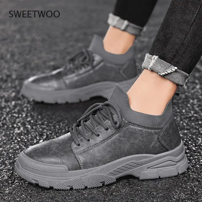 Sports shoes men's shoes casual leather fashion outdoor shoes men's light retro shoes lace-up shoes