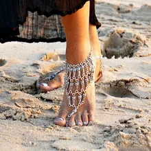 Европа и Америка Мода кольцо на лодыжки преувеличенные Стиль Ретро Национальный ветер капли воды кисточки монета ножной браслет для женщин