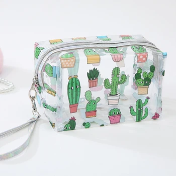 

Transparent Cosmetic Bag PVC Travel Makeup Bag Cactus Flamingo Pineapple Toiletry Bag Neceser