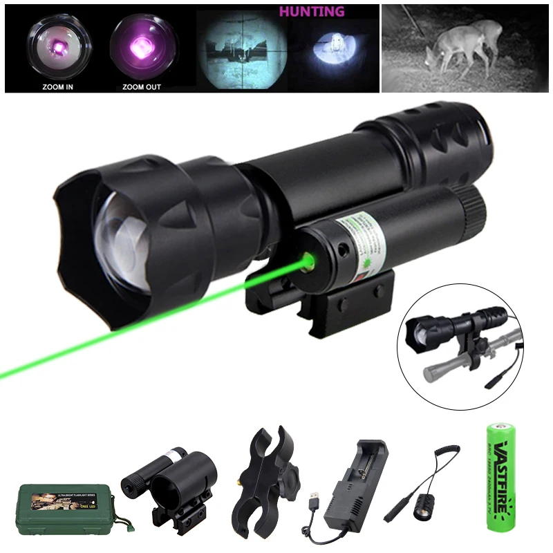 

Hunting Green/Red Laser Dot Sight With 7W T20 Zoomable Infrared Night Vision Weapon Gun Light IR 850nm Hunting Flashlight Set