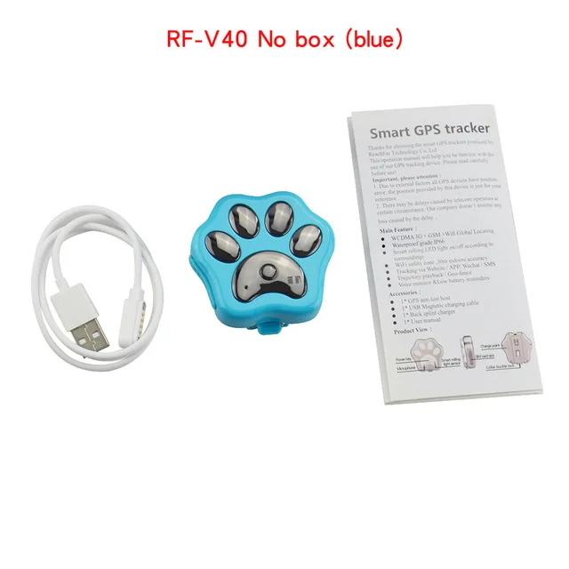 RF-V40, 3g, gps трекер для питомцев, собак, кошек, устройство против потери, Мини, водонепроницаемый, для домашних животных, Wifi, локатор, расширенный, герметичный, водонепроницаемый, пылезащитный - Цвет: No box(blue)