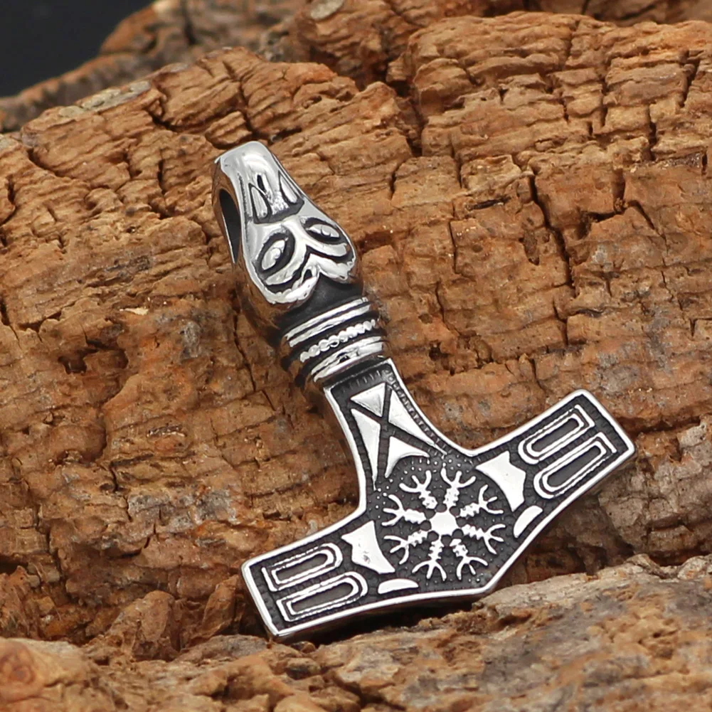 Подвеска в виде волчьей головы из нержавеющей стали thor hammer Mjolnir Vegvisir|Ожерелья с