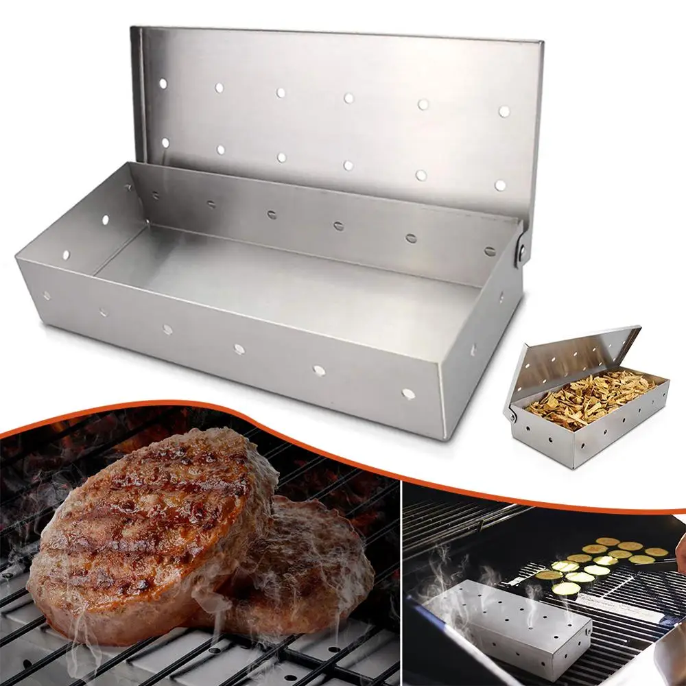 BBQ Grill Smoker Box Stainless Steel For Indoor Outdoor Charcoal Gas Barbecue Grill Meat Infused