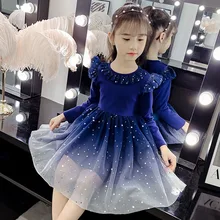 В году, новая зимняя юбка принцессы для девочек плюс вельветовое утепленное платье трехслойная элегантная кружевная сетчатая юбка в складку с блестками