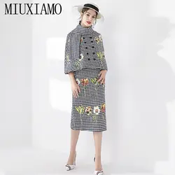 MIUXIMAO/2019 осенний костюм, комплект из 2 предметов, модный длинный рукав, Цветочная вышивка, тонкая куртка + юбка, зимний костюм для женщин, Vestidos