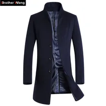 Бренд Brother Wang, новинка, мужской тонкий длинный шерстяной Тренч, модная Повседневная Деловая однотонная мужская куртка-ветровка
