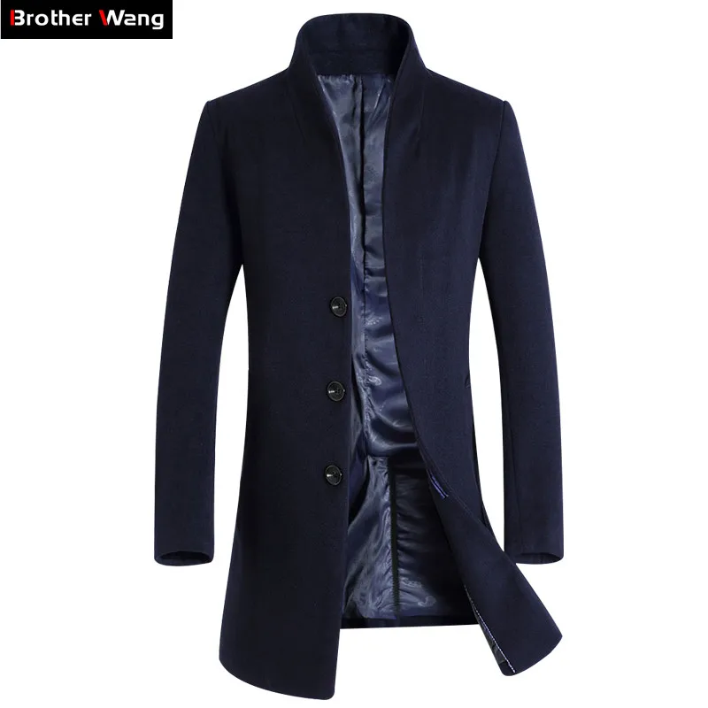 Бренд Brother Wang, новинка 2019, мужской тонкий длинный шерстяной Тренч, модная Повседневная Деловая однотонная мужская куртка-ветровка