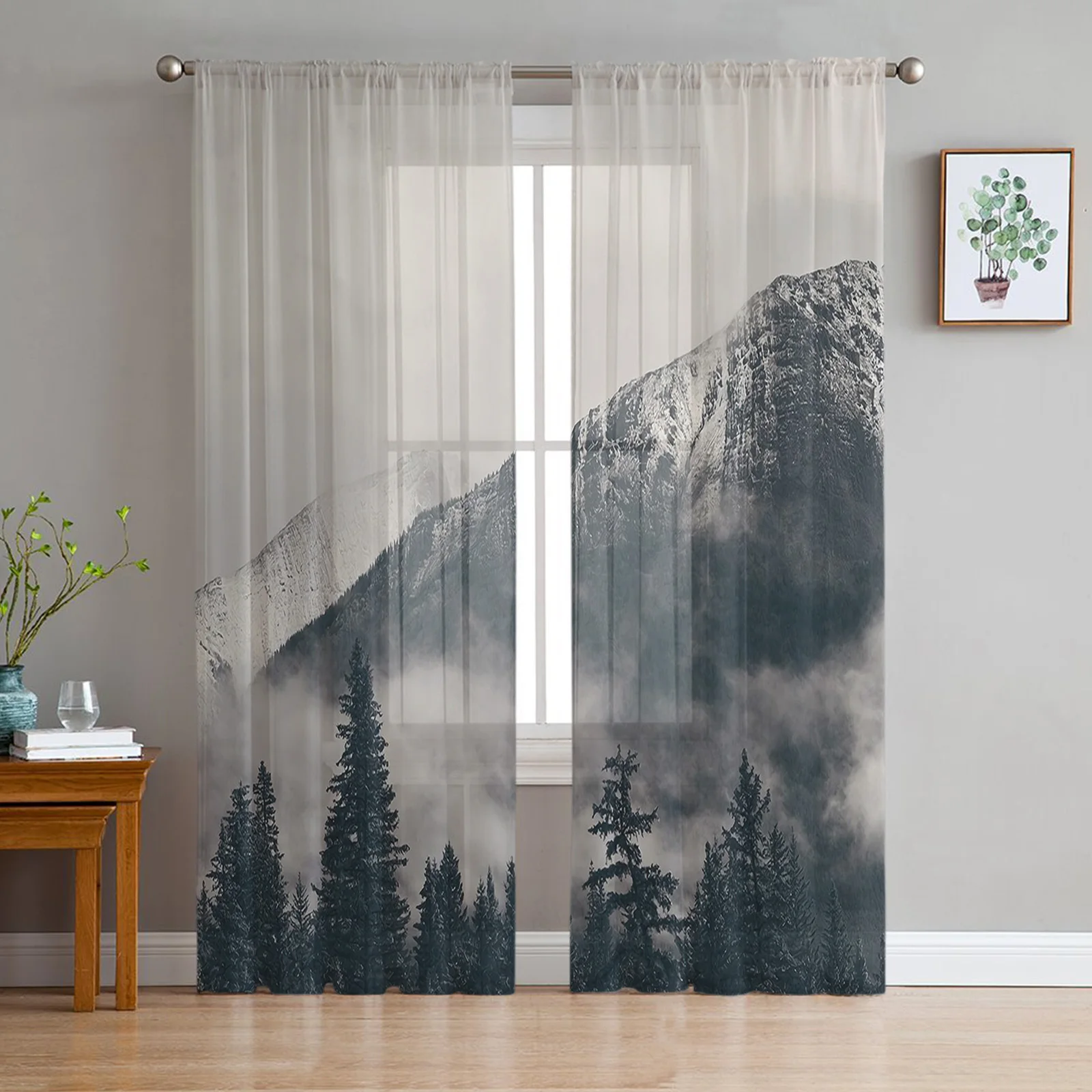 

Шифоновые прозрачные Занавески Misty Mountain Forest s для гостиной, спальни, украшение для дома, оконная вуаль, тюлевые занавески