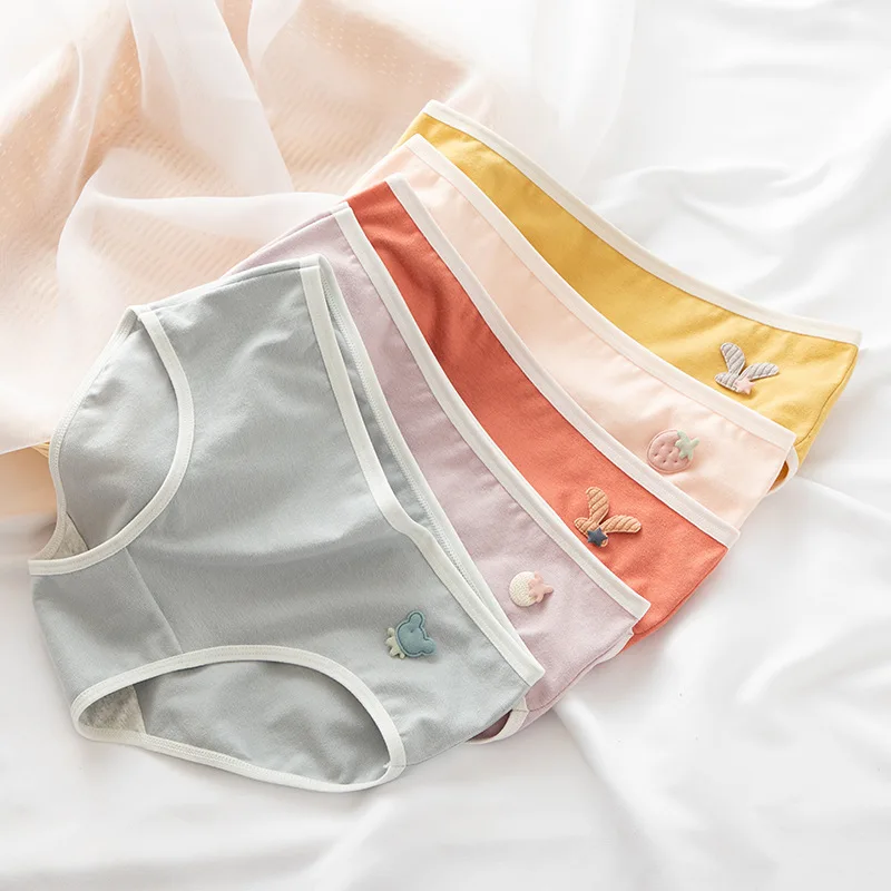 

Women's Cotton Underwear Panties Girl Cute Underwear Mid Waist Pure Color Briefs New Fashion Panties Female Sexy Lingerie