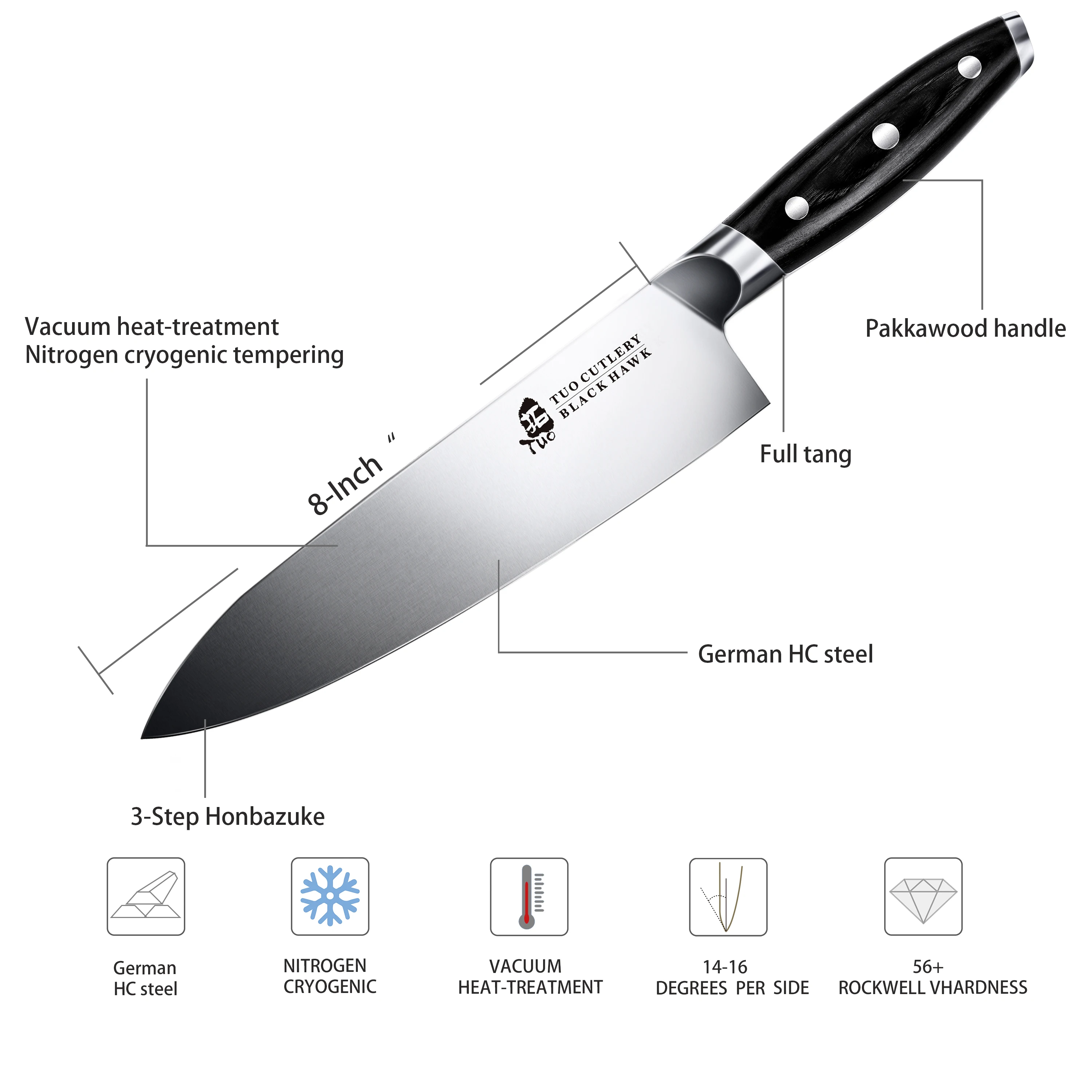 TUO Chef knife- Professional 8 inch Pro Chef Kitchen Knife- High Carbon German Stainless Steel- Meat and Vegetable Knife