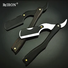 RIRON Professional Salon Barber Razor Knives With Natural Ebony Wood Handle For Men'S Beard Shaving And Care Shaver Holder