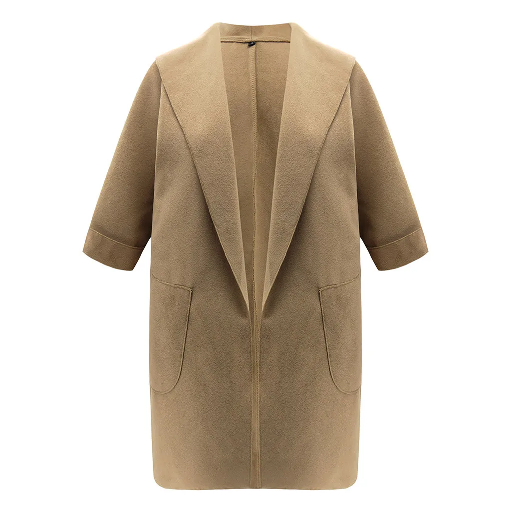 Шерстяное пальто 2019Top Для женщин открытой передней с длинным рукавом пальто Куртка парка верхняя одежда пальто-кардиган; топы