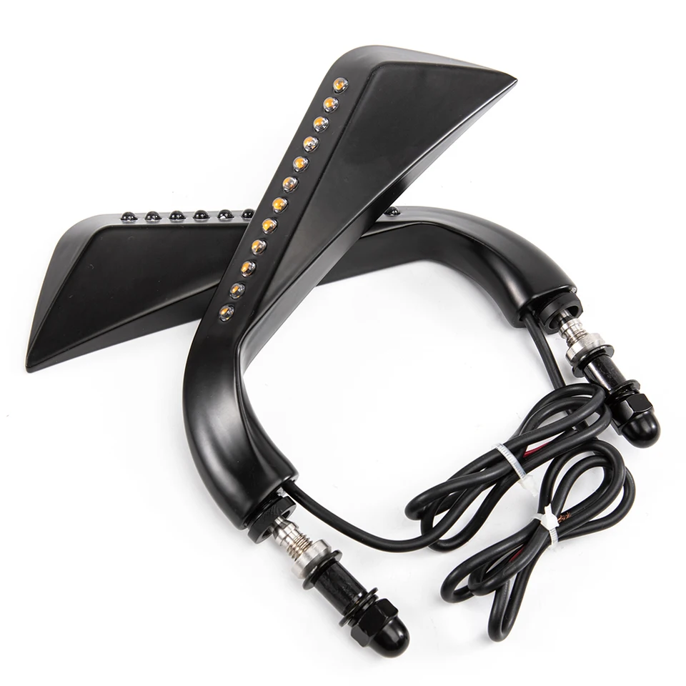 KEEPDSGN Axe Style Side Mirrors With LED Turn Signal – For Harley 883 Breakout FatBoy FatBob – Chrome – Pair