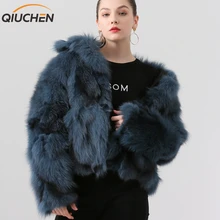 QIUCHEN PJ19007 Новое поступление пальто с натуральным лисьим мехом модная модель женское короткое пальто